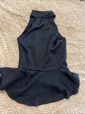 1. State Black Sleeveless Halter Peplum Blouse